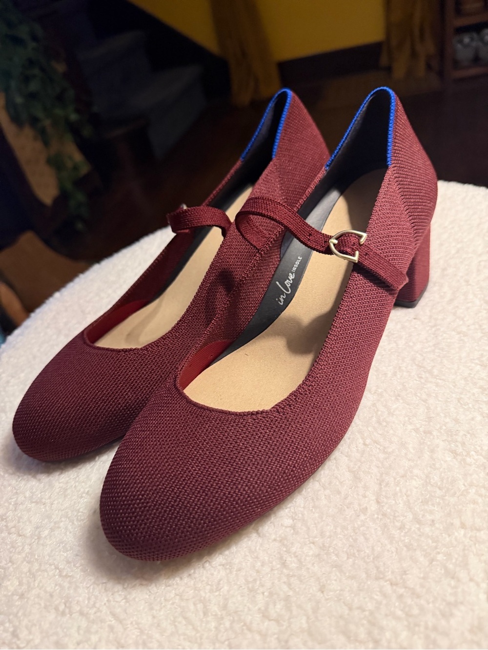 Rothy’s- Women's Mary Jane Knit Flats in Burgundy - Picture 2 of 6